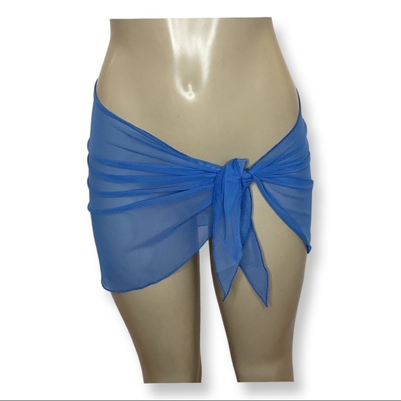 Zuliana blue mesh cover up with lettuce trim Made in USA. NWT - Picture 1 of 4